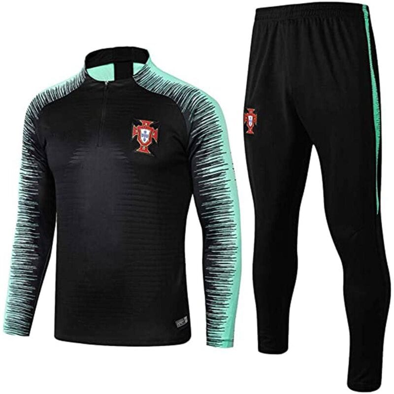 Mens Portual Jacket + Pants Training Suit Black + Green 2019