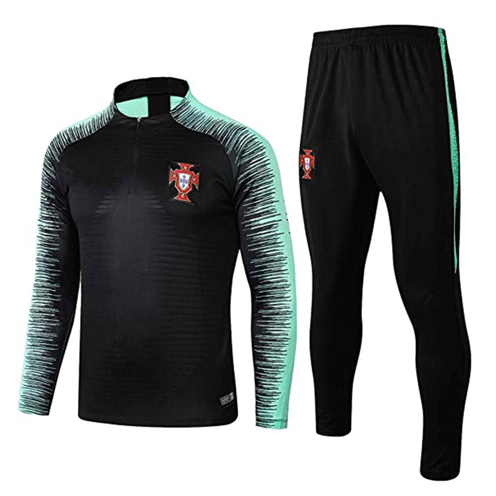 Mens Portual Jacket + Pants Training Suit Black + Green 2019