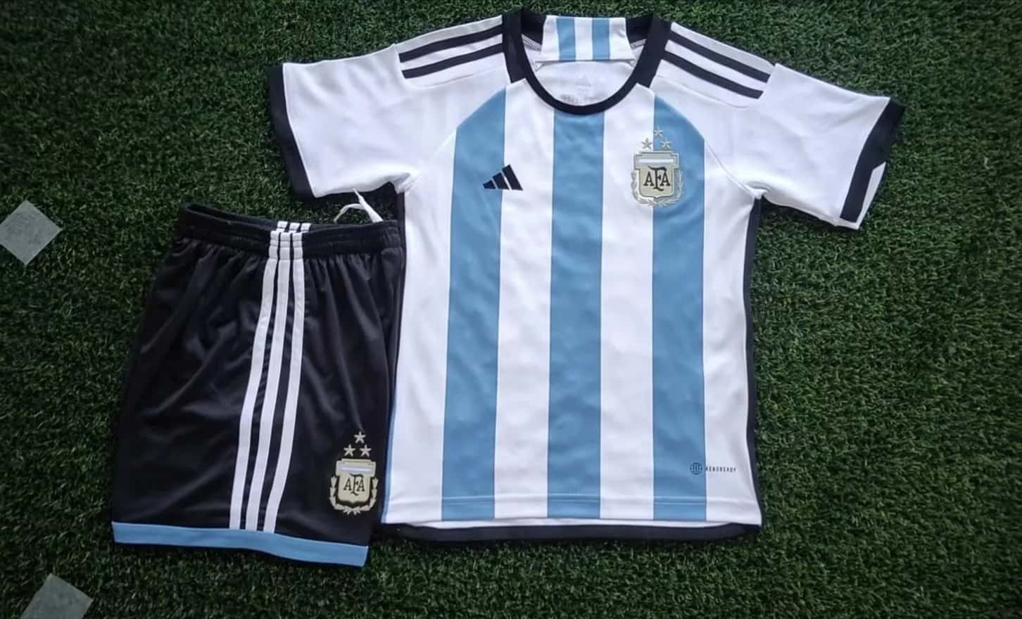 Kids Argentina 3-Star Home Jersey FIFA World Cup Qatar Champions 2022