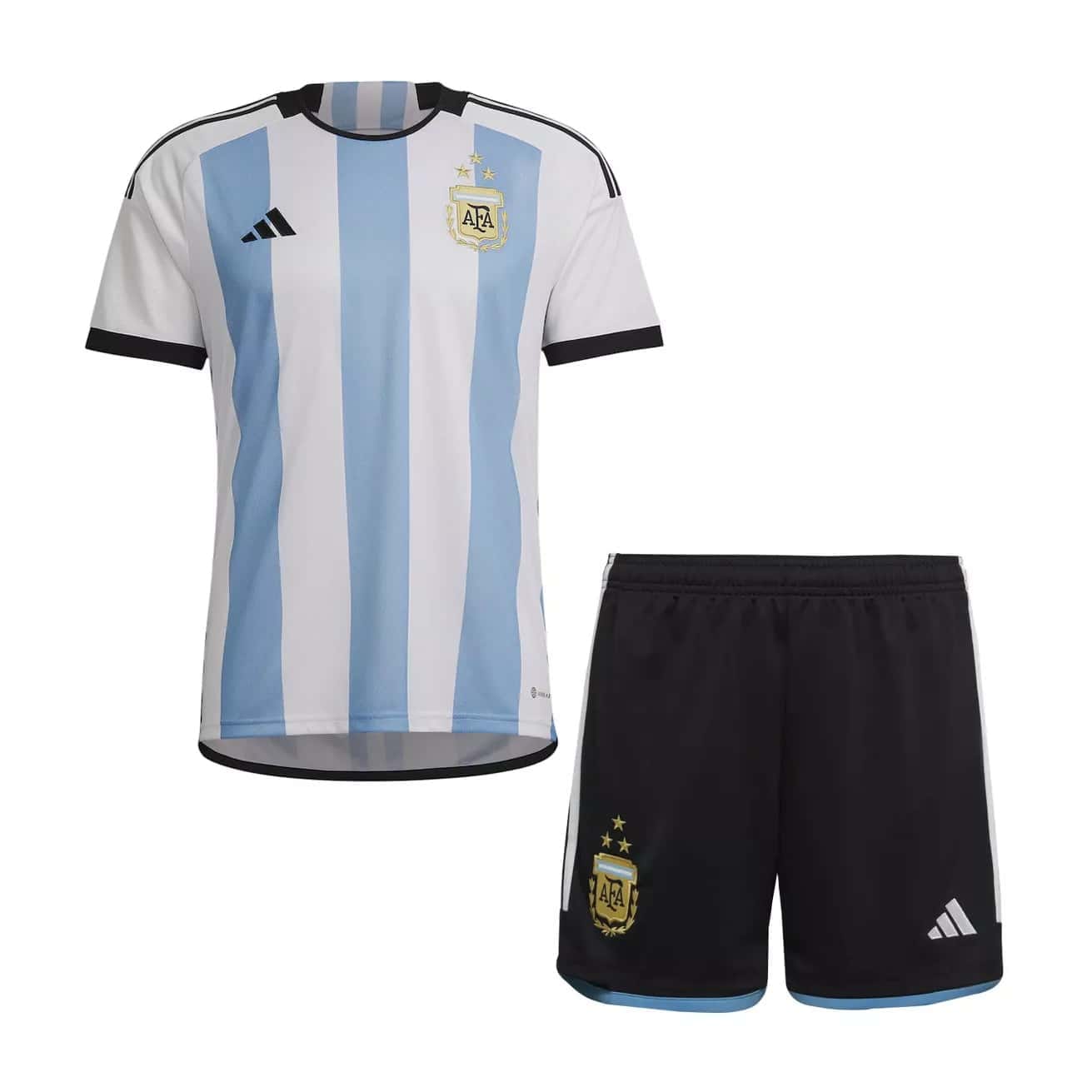Kids Argentina 3-Star Home Jersey FIFA World Cup Qatar Champions 2022