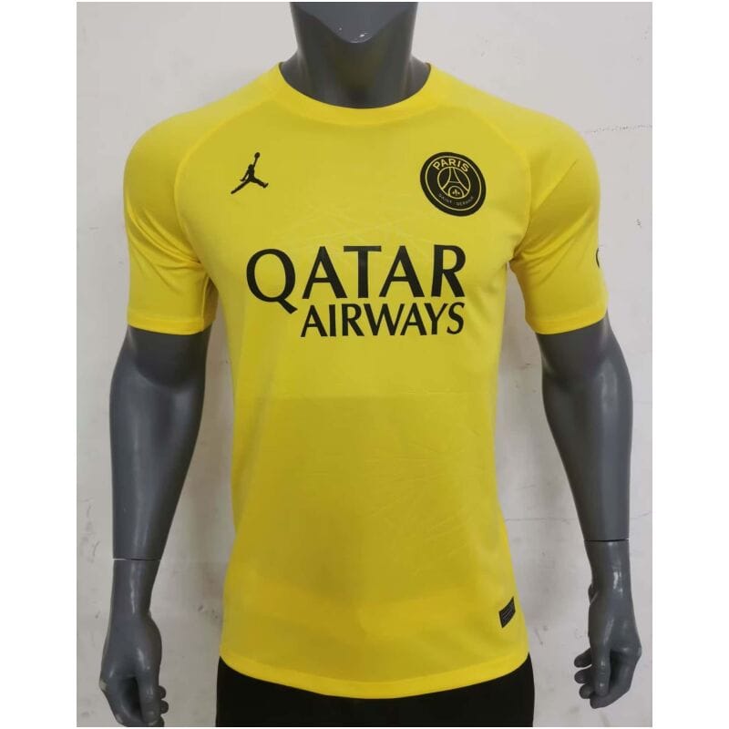 Mens PSG Pre-Match Top Short Training Jersey Yellow 2023/24