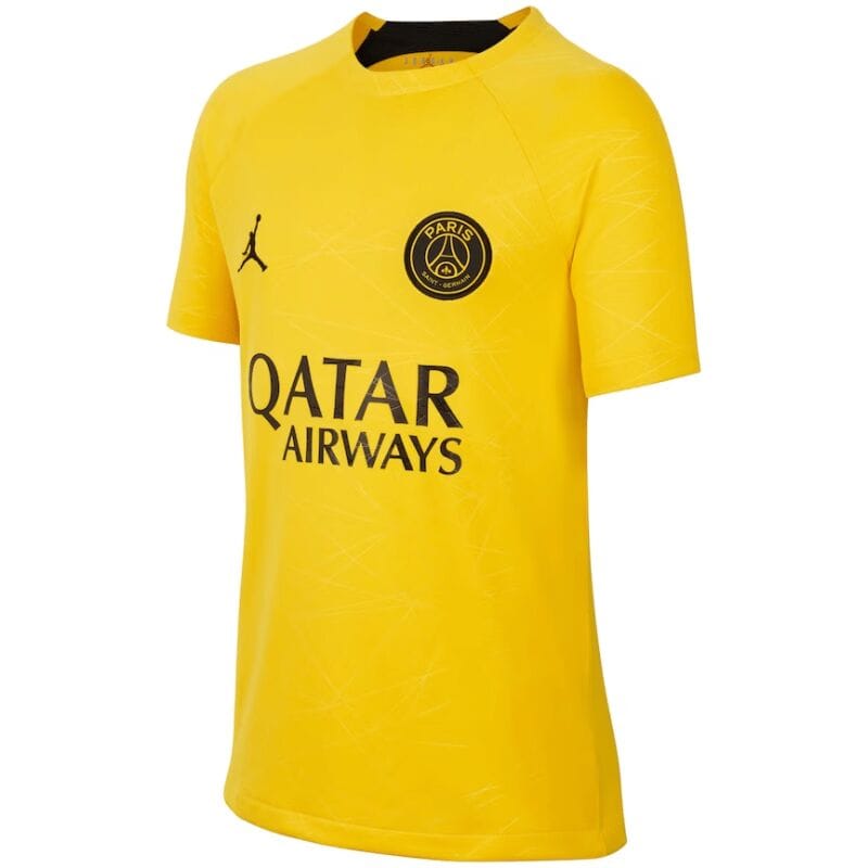 Mens PSG Pre-Match Top Short Training Jersey Yellow 2023/24