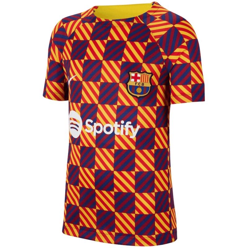 Mens Barcelona Pre-Match Top Short Training Jersey Yellow 2023/24