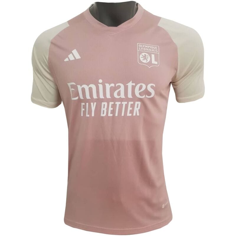 Mens Olympique Lyonnais Pre-Match Top Short Training Jersey Pink 2023/24