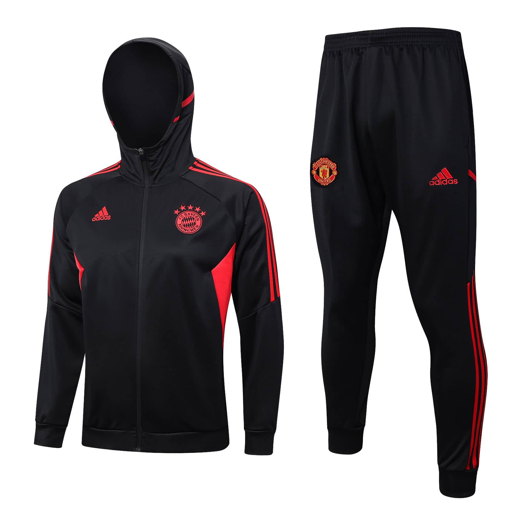 Mens Bayern Munich Hoodie Jacket + Pants Training Suit Black 2023/24