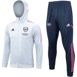 Mens Arsenal Hoodie Jacket + Pants Training Suit Light Grey 2023/24