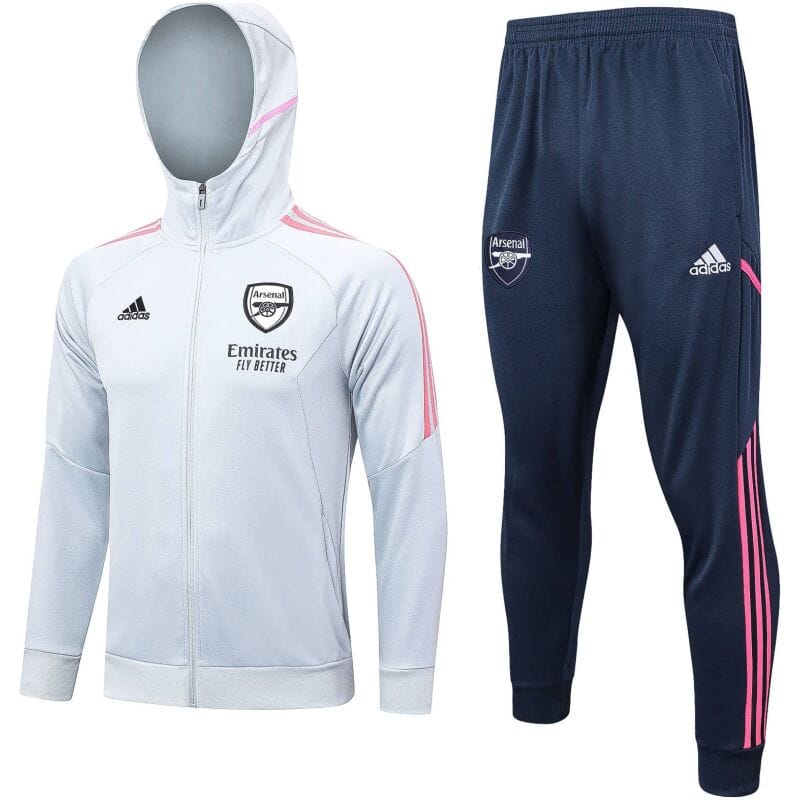 Mens Arsenal Hoodie Jacket + Pants Training Suit Light Grey 2023/24