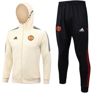Mens Manchester United Hoodie Jacket + Pants Training Suit Cream 2023/24