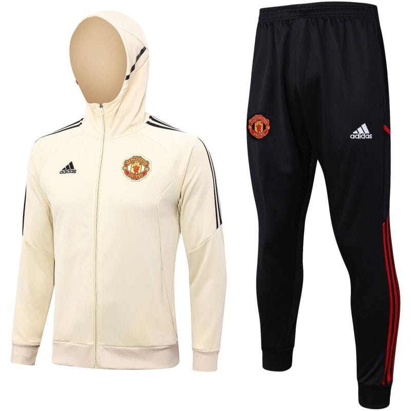 Mens Manchester United Hoodie Jacket + Pants Training Suit Cream 2023/24