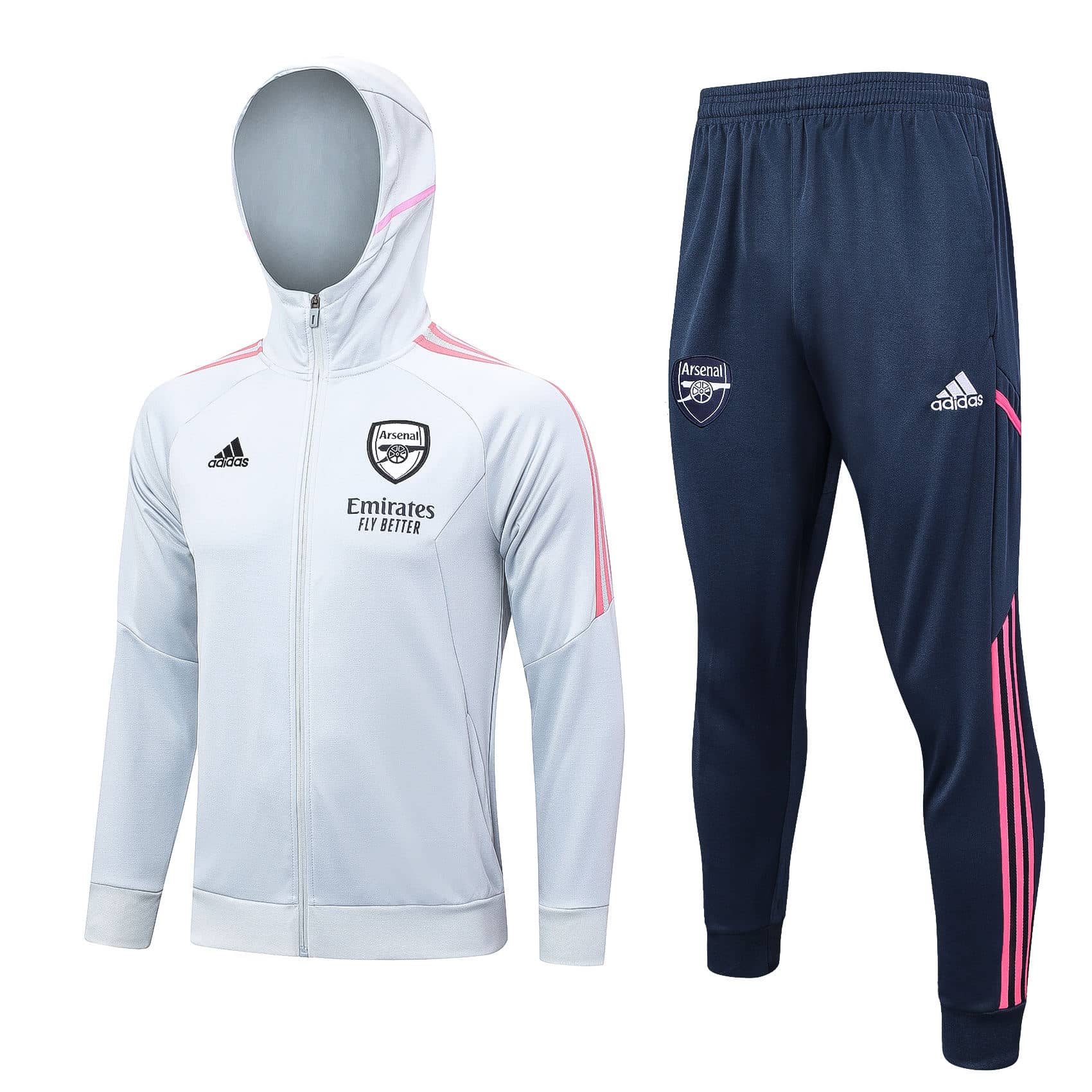 Mens Arsenal Hoodie Jacket + Pants Training Suit Light Grey 2023/24