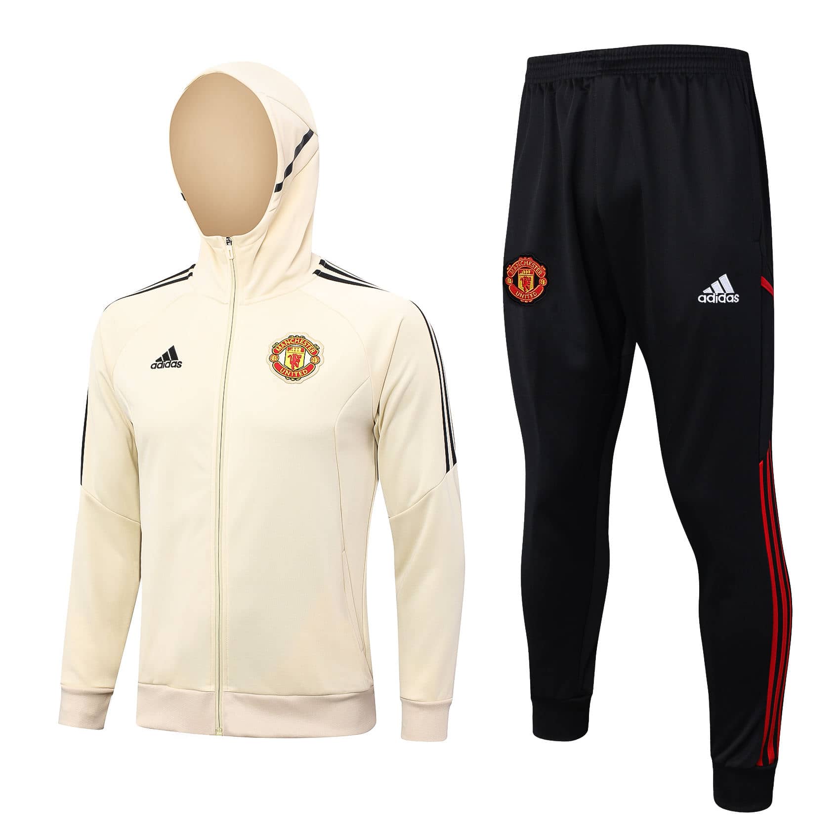 Mens Manchester United Hoodie Jacket + Pants Training Suit Cream 2023/24