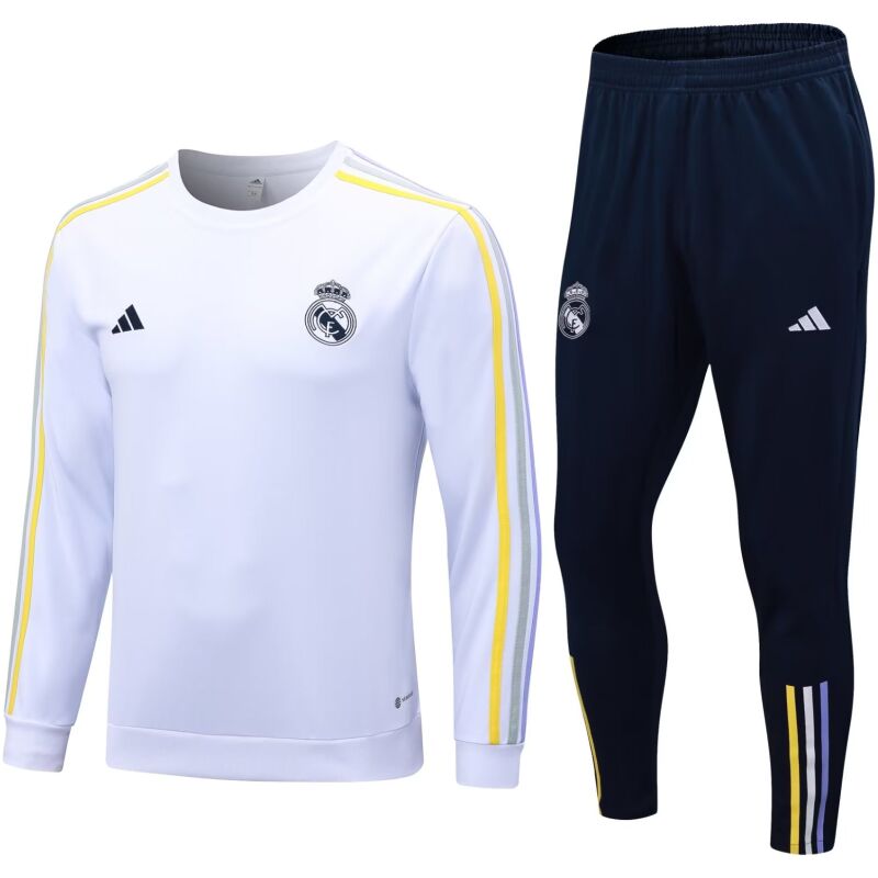 Mens Real Madrid Training Suit Crew Neck White 2023/24