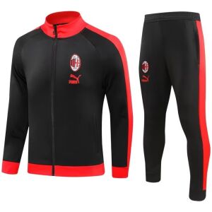Mens AC Milan Jacket + Pants Training Suit Black – Red 2023/24