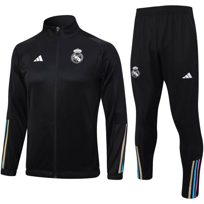 Mens Real Madrid Jacket + Pants Training Suit Black 2023/24