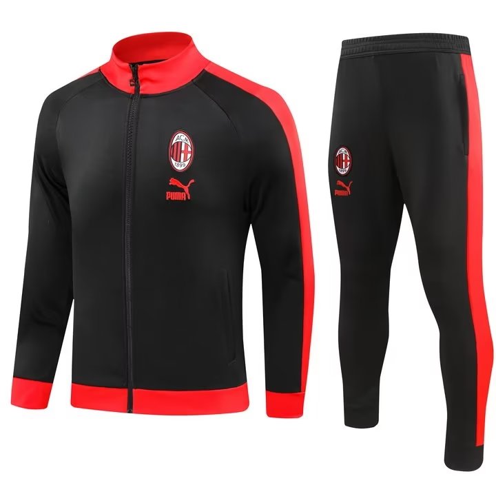 Mens AC Milan Jacket + Pants Training Suit Black – Red 2023/24