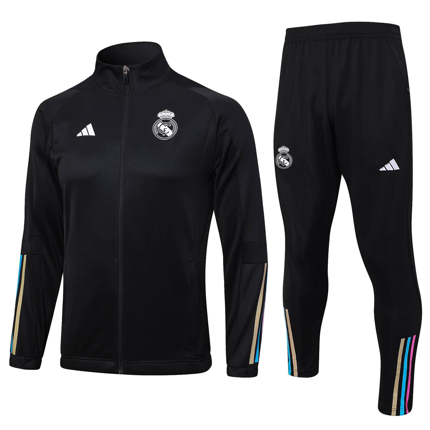 Mens Real Madrid Jacket + Pants Training Suit Black 2023/24
