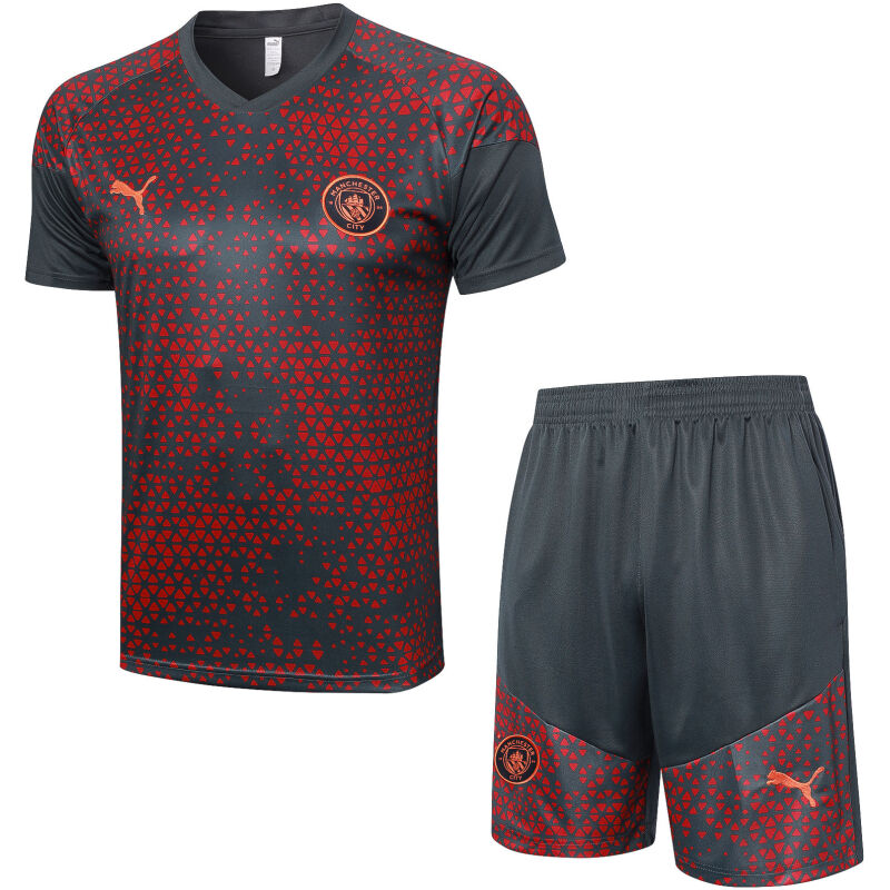Mens Manchester City Short Training Suit Grey – Red 2023/24