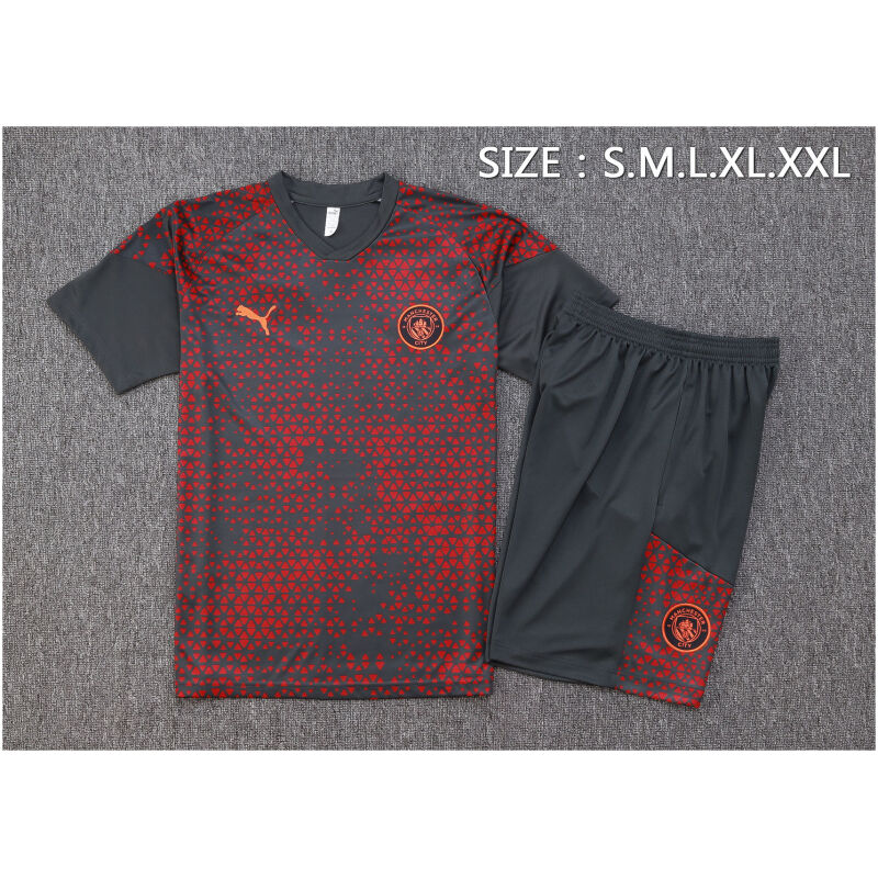 Mens Manchester City Short Training Suit Grey – Red 2023/24