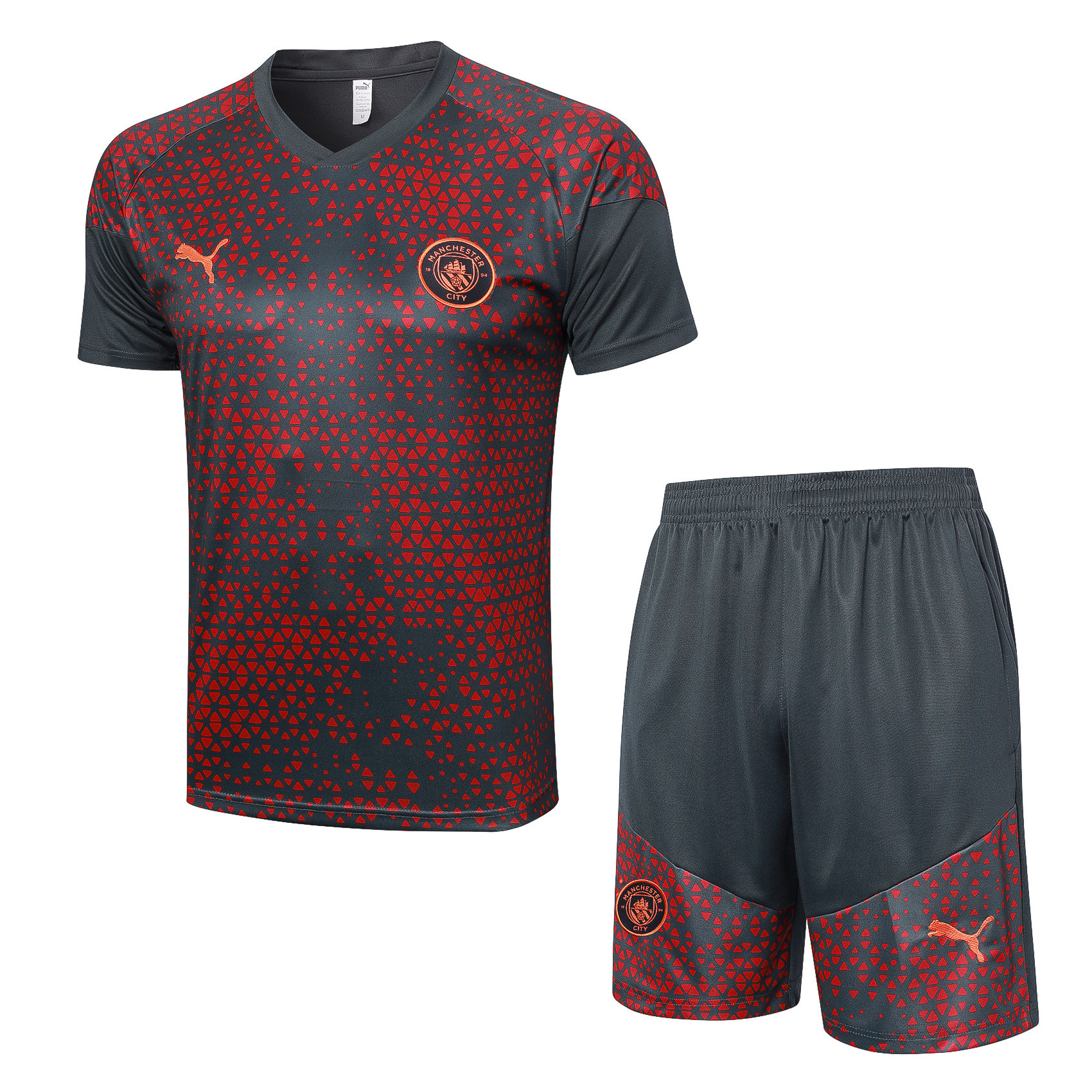 Mens Manchester City Short Training Suit Grey – Red 2023/24