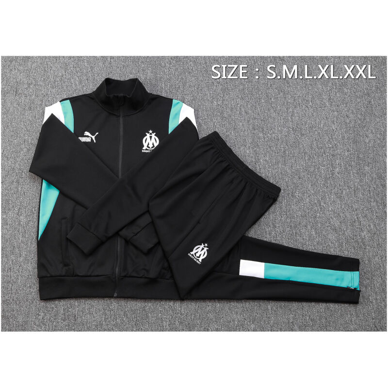 Mens Olympique Marseille Jacket + Pants Training Suit Black 2023/24