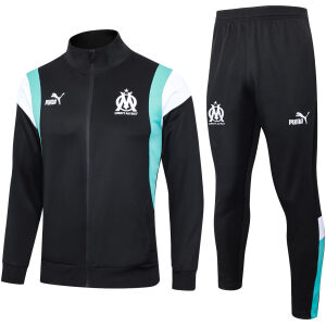 Mens Olympique Marseille Jacket + Pants Training Suit Black 2023/24