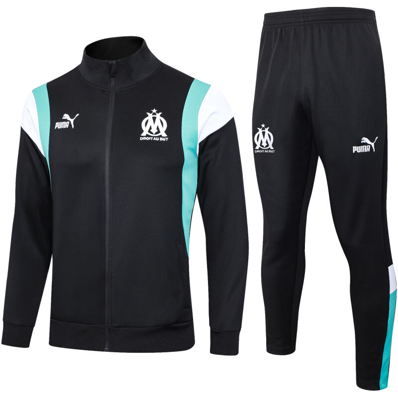 Mens Olympique Marseille Jacket + Pants Training Suit Black 2023/24