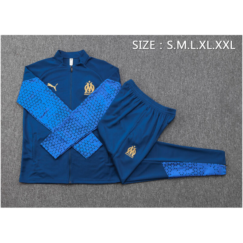 Mens Olympique Marseille Jacket + Pants Training Suit Blue 2023/24