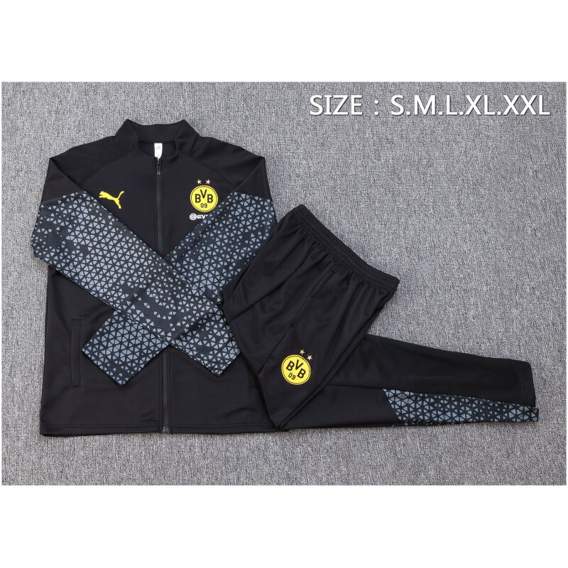 Mens Borussia Dortmund Jacket + Pants Training Suit Black Print 2023/24