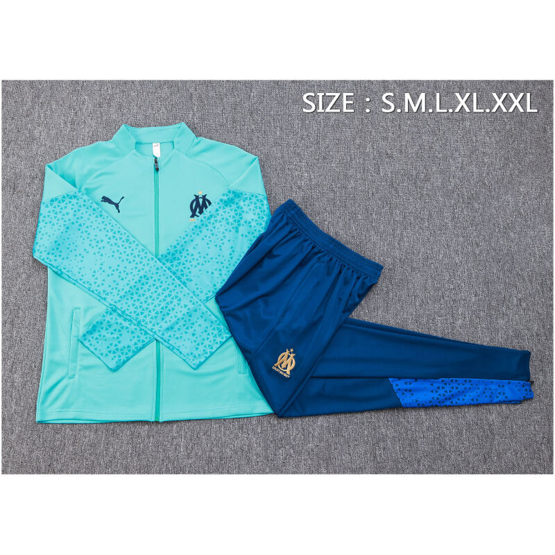 Mens Olympique Marseille Jacket + Pants Training Suit Green 2023/24
