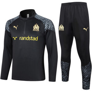 Mens Olympique Marseille Training Suit Black – Grey 2023/24