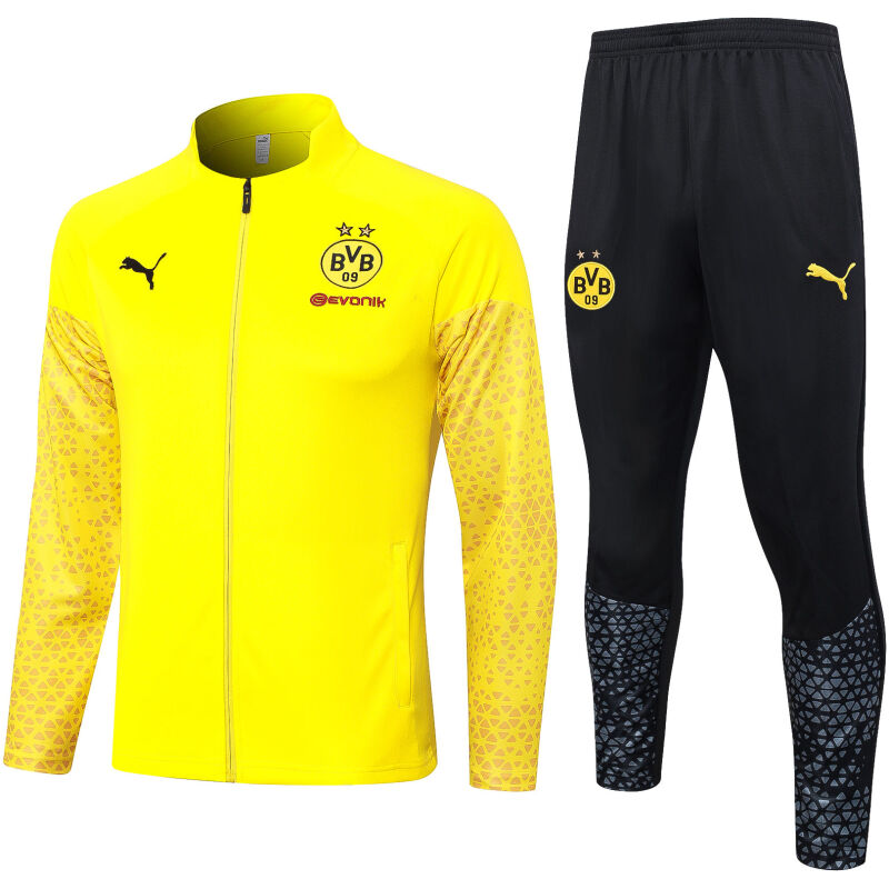 Mens Borussia Dortmund Jacket + Pants Training Suit Yellow Print 2023/24