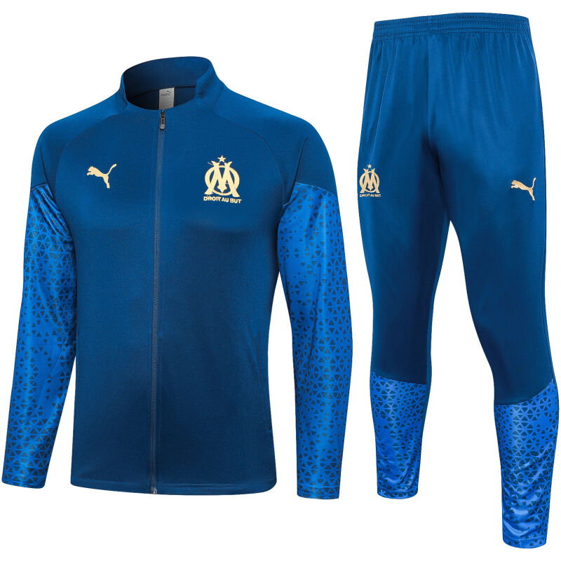 Mens Olympique Marseille Jacket + Pants Training Suit Blue 2023/24