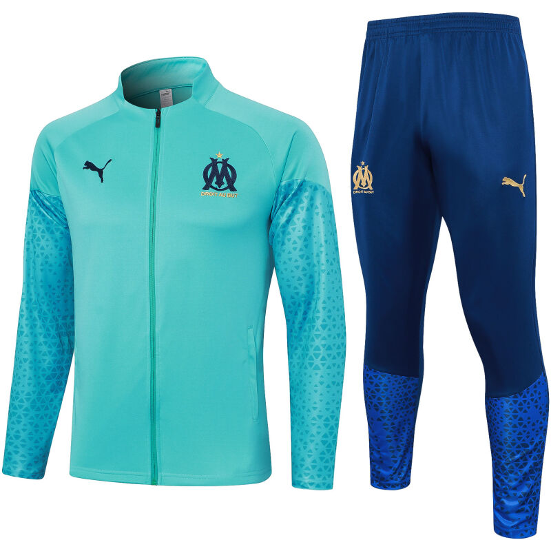 Mens Olympique Marseille Jacket + Pants Training Suit Green 2023/24