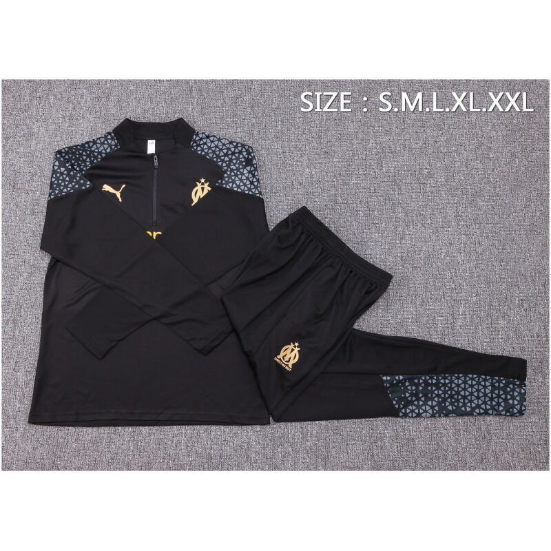 Mens Olympique Marseille Training Suit Black – Grey 2023/24