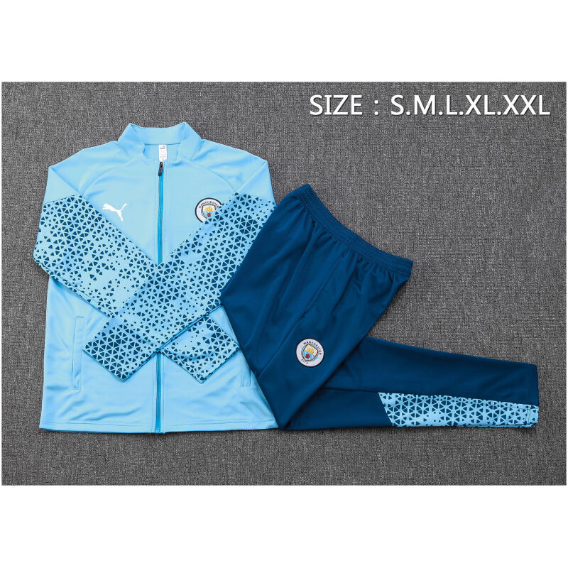 Mens Manchester City Jacket + Pants Training Suit Light Blue 2023/24