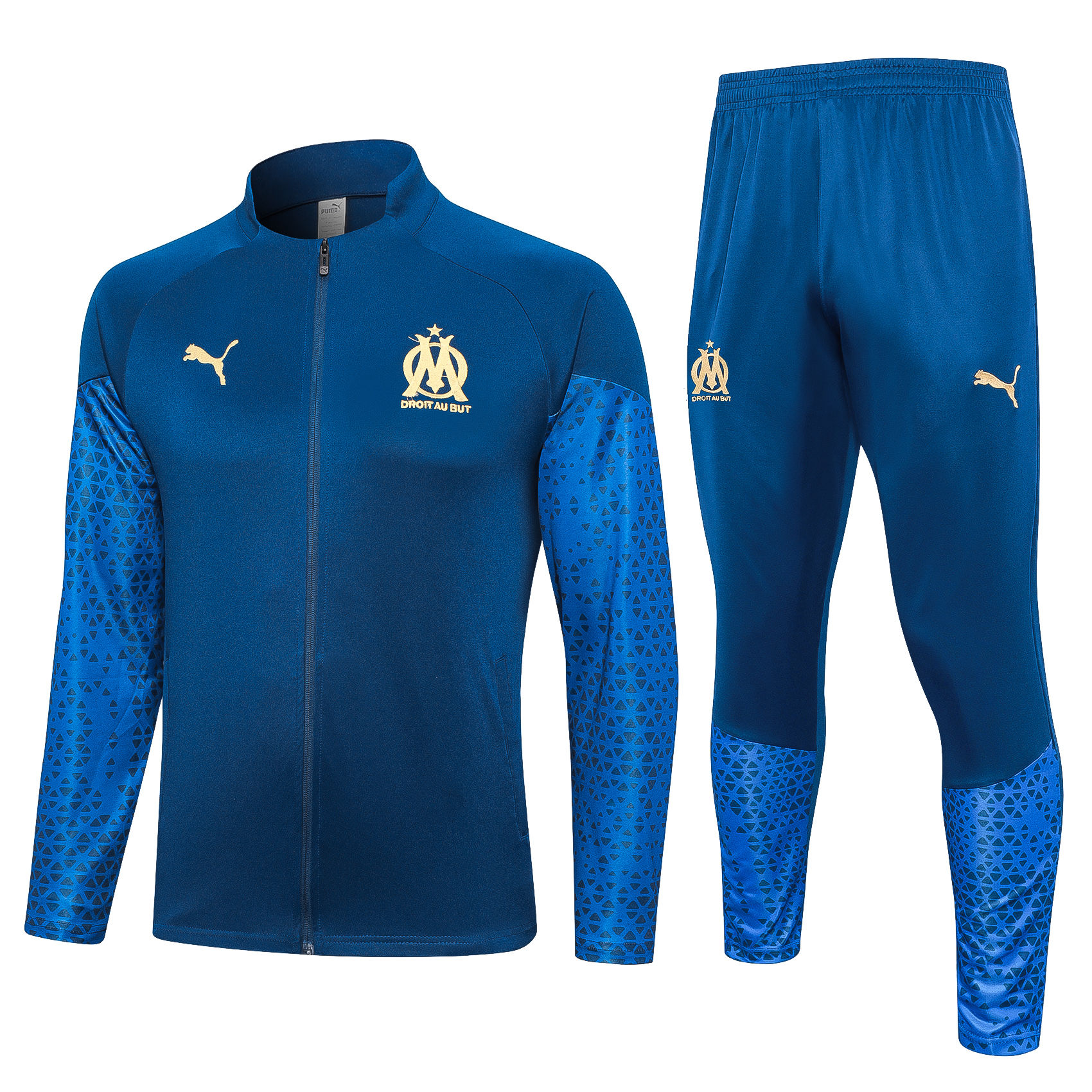 Mens Olympique Marseille Jacket + Pants Training Suit Blue 2023/24