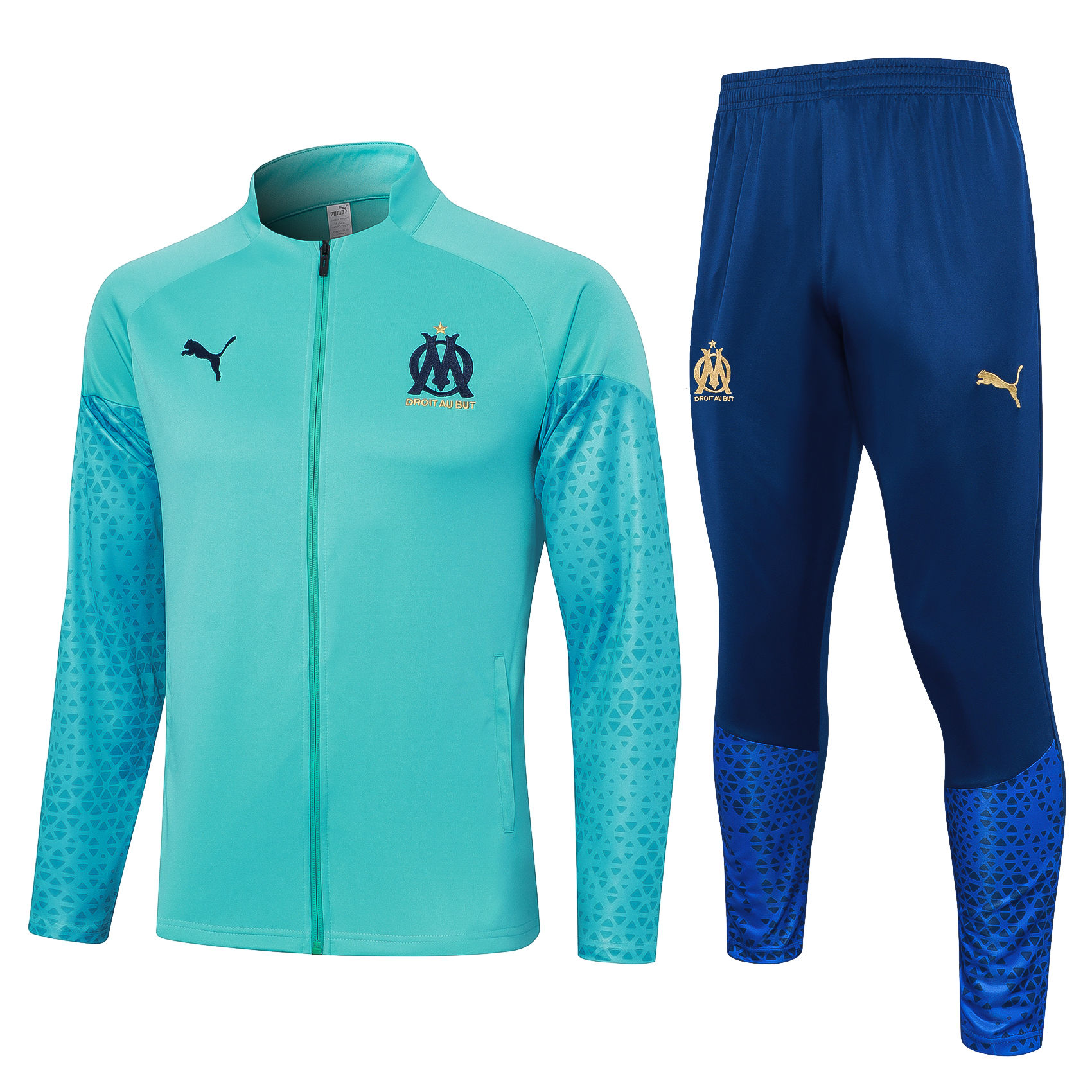 Mens Olympique Marseille Jacket + Pants Training Suit Green 2023/24