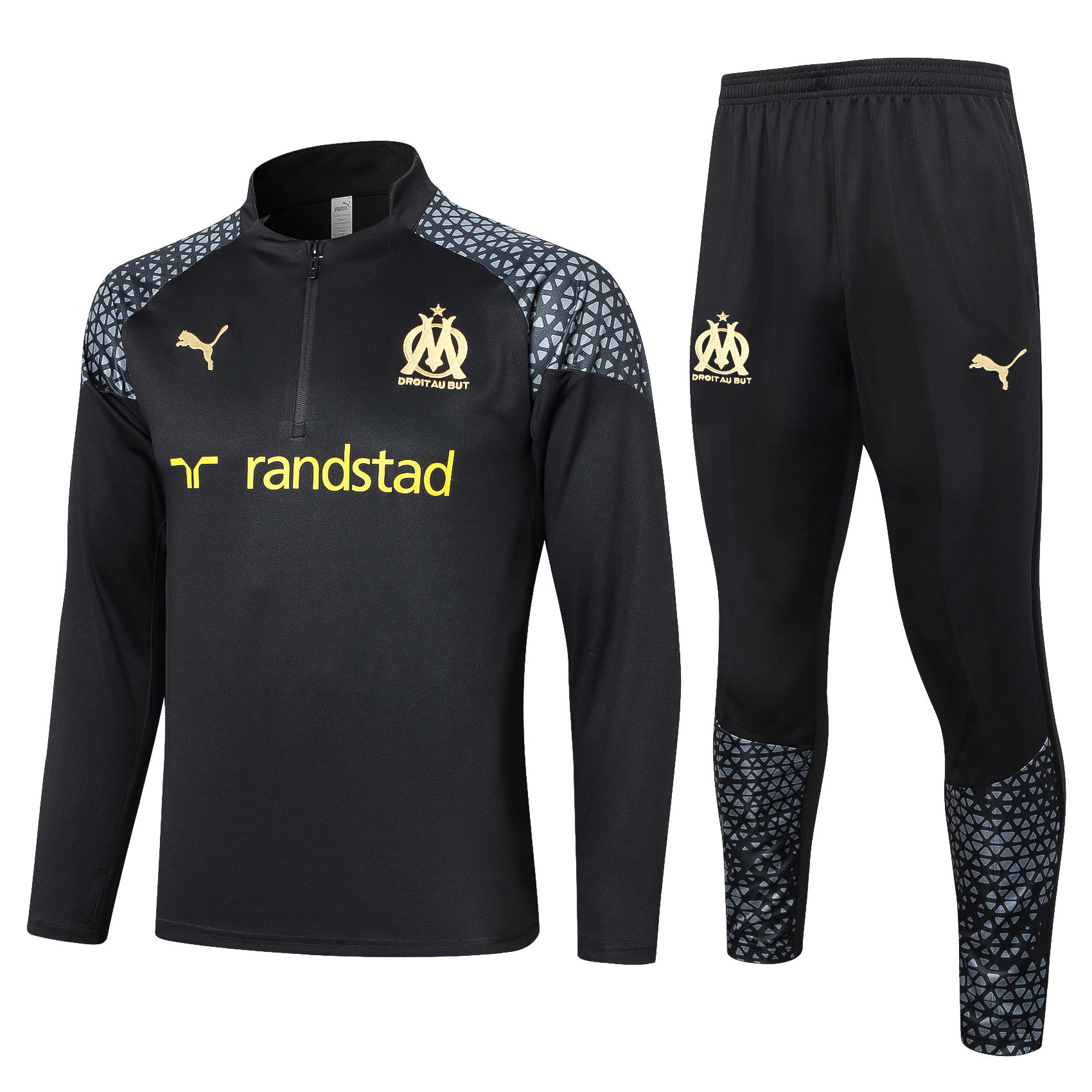 Mens Olympique Marseille Training Suit Black – Grey 2023/24