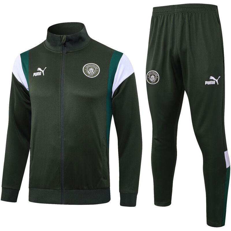 Mens Manchester City Jacket + Pants Training Suit Dark Green 2023/24