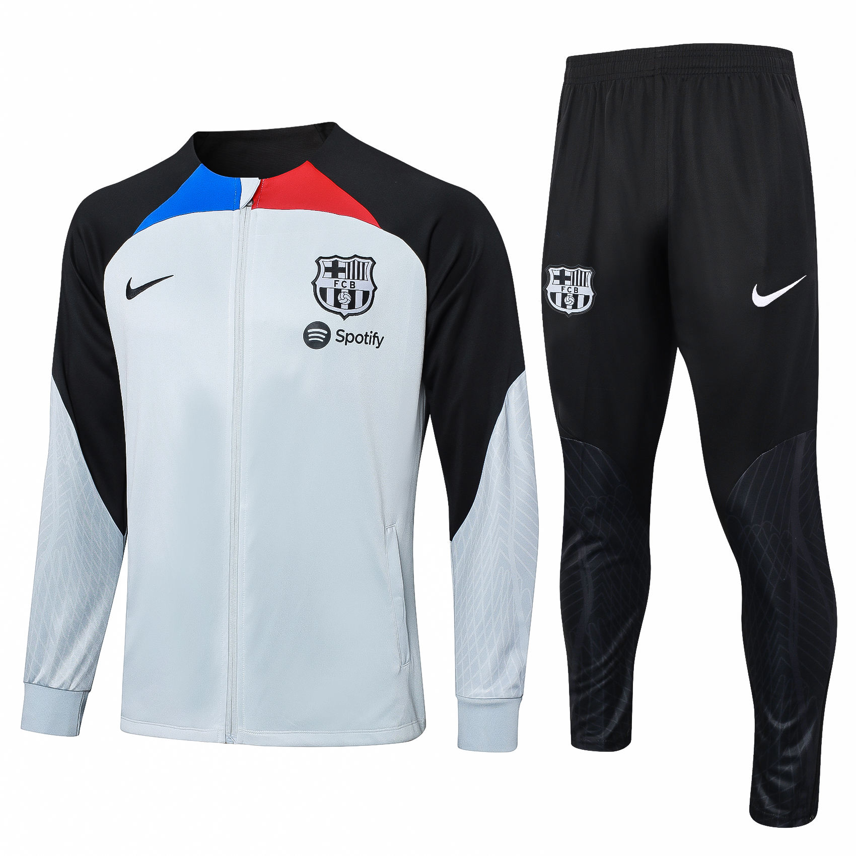Mens Barcelona Jacket + Pants Training Suit Grey – Black 2023/24
