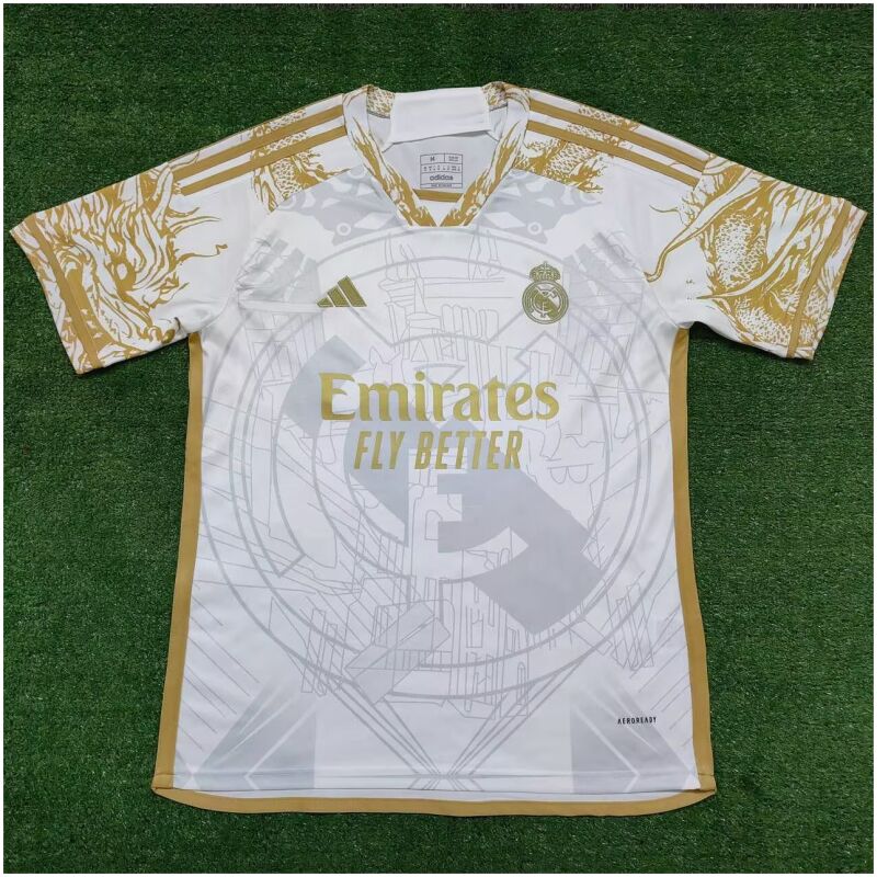 Mens Real Madrid Special Edition White – Gold Dragon Jersey 2023/24