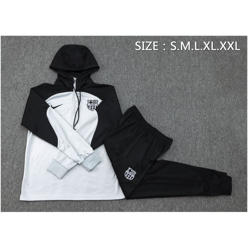 Mens Barcelona Hoodie Sweatshirt Grey – Black 2023/24