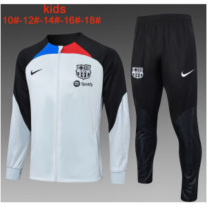 Kids Barcelona Jacket + Pants Training Suit Grey – Black 2023/24