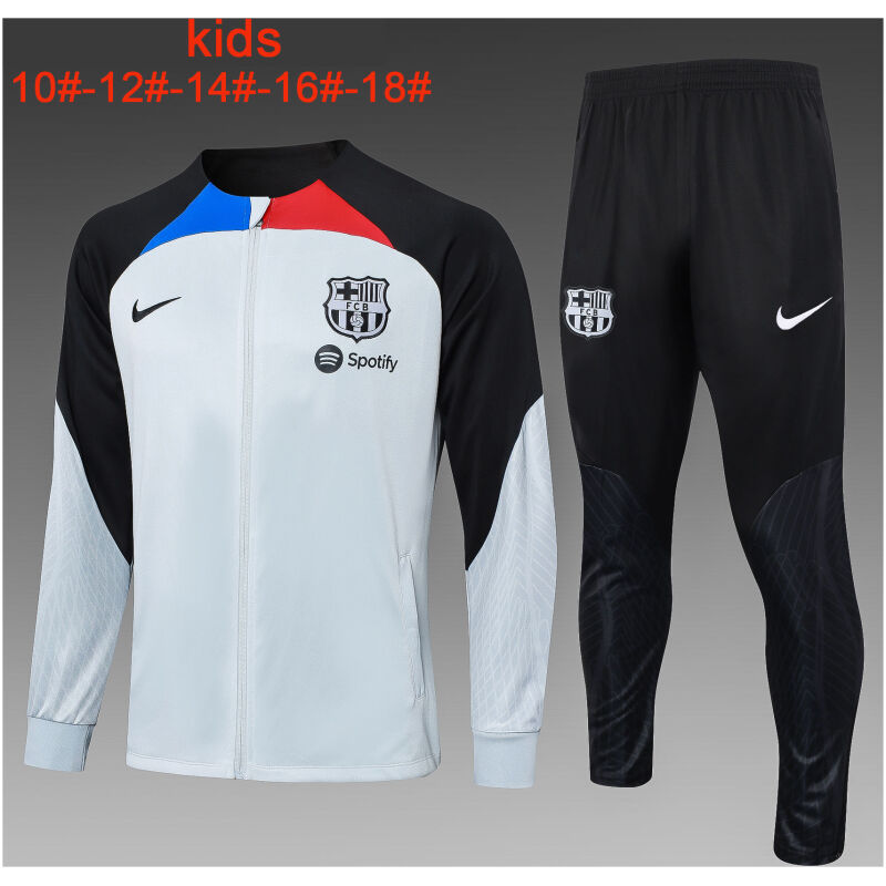 Kids Barcelona Jacket + Pants Training Suit Grey – Black 2023/24