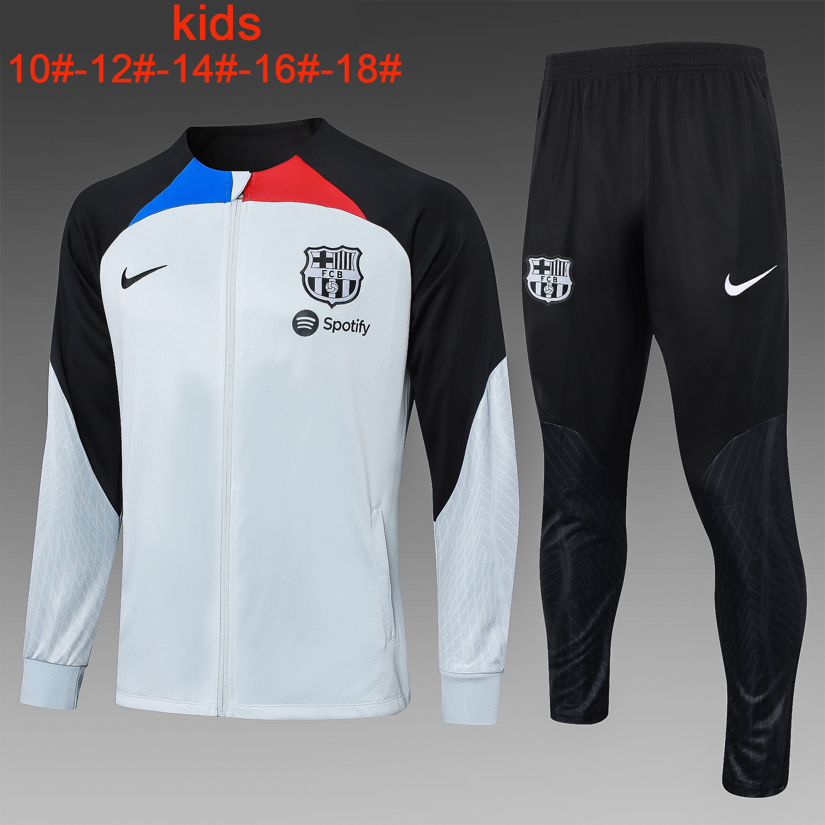Kids Barcelona Jacket + Pants Training Suit Grey – Black 2023/24
