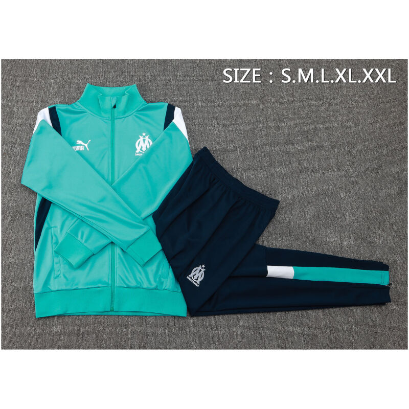 Mens Olympique Marseille Jacket + Pants Training Suit Green II 2023/24