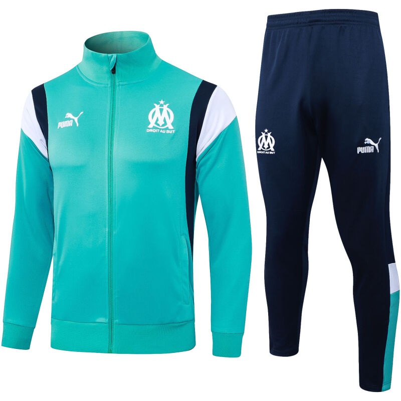 Mens Olympique Marseille Jacket + Pants Training Suit Green II 2023/24