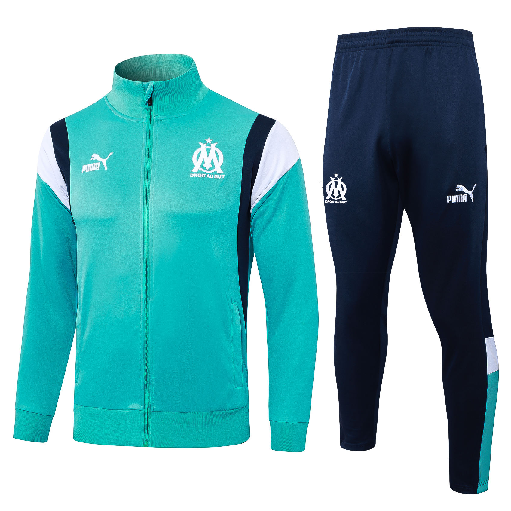 Mens Olympique Marseille Jacket + Pants Training Suit Green II 2023/24