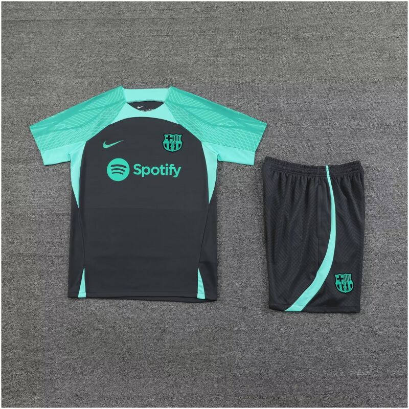 Mens Barcelona Short Training Suit Black – Green 2023/24