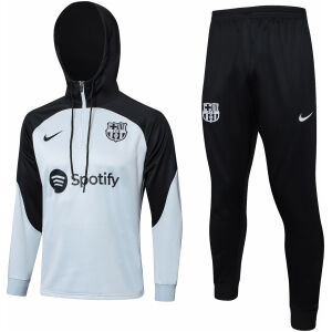 Mens Barcelona Hoodie Sweatshirt Grey – Black 2023/24
